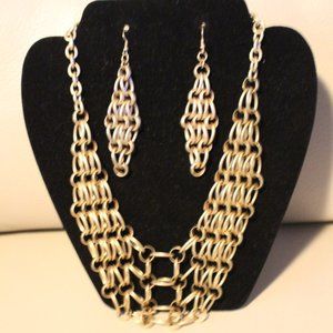 Brushed Gold Chain Necklace and Earring Set